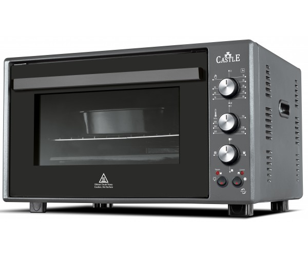 Електродуховка Castle CPE-40H, Matte Black 1300W 40 л конвекція подвійне термостійке скло підсвітка схований нижній нагрівальний елемент таймер термостат сховані регулятори 2 емальовані протвеня та 1, фото №1