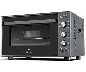 Електродуховка Castle CPE-40H, Matte Black 1300W 40 л конвекція подвійне термостійке скло підсвітка схований нижній нагрівальний елемент таймер термостат сховані регулятори 2 емальовані протвеня та 1 - Фото 1