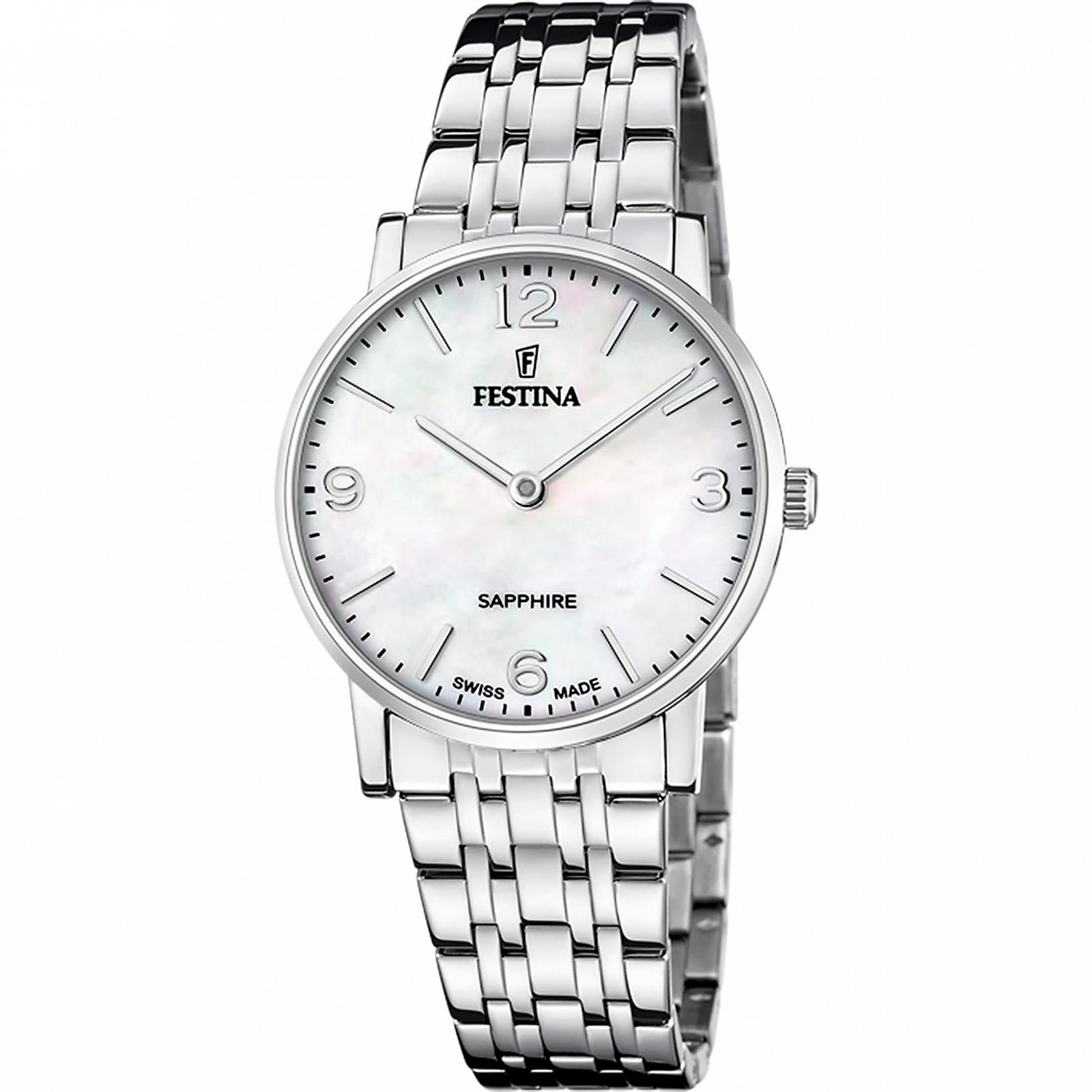 Женские часы Festina Classics F20047/2, корпус из нержавеющей стали 316L серебристого цвета, браслет из нержавеющей стали 316L серебристого цвета, бежевый, фото №1