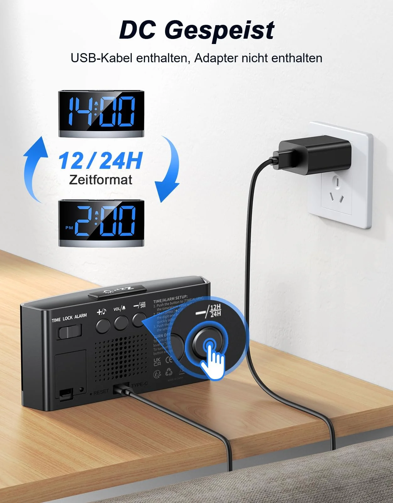 Цифровой будильник Rolgno, настольные часы, синий LED, 5 уровней яркости, ночной режим, 3 тона будильника, 5 уровней громкости, 12/24 ч, питание от USB, фото №5 Цифровой будильник Rolgno, настольные часы, синий LED, 5 уровней яркости, ночной режим, 3 тона будильника, 5 уровней громкости, 12/24 ч, питание от USB, фото №5