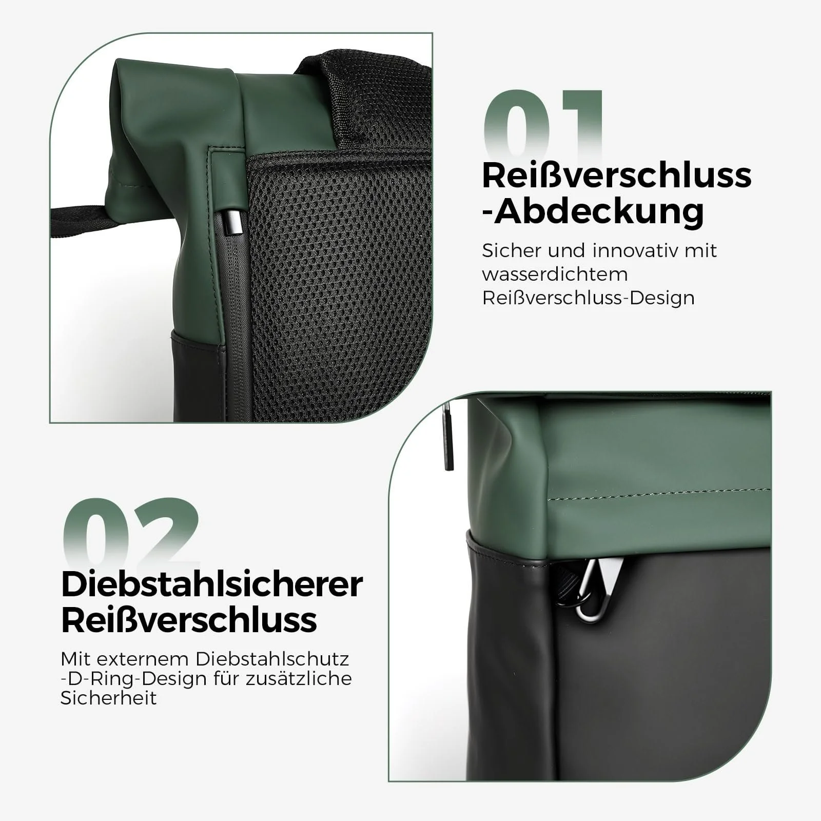 Рюкзак для ноутбука Rolltop Waterproof Expandable 18-25L 17 дюймів Green, фото №5 Рюкзак для ноутбука Rolltop Waterproof Expandable 18-25L 17 дюймів Green, фото №5