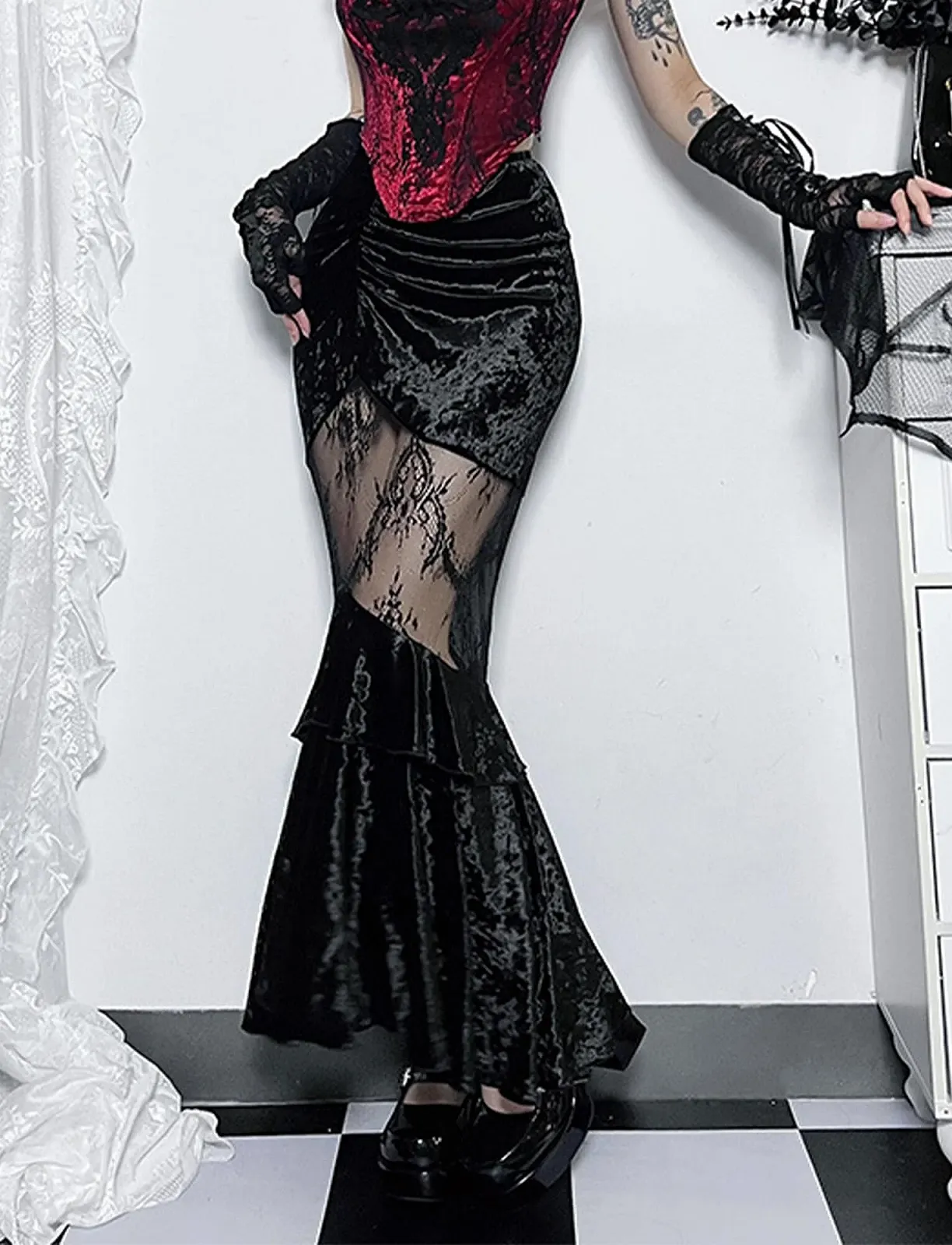 Спідниця Міді Maeau Готика Рок Жіноча Панк Хіп Чорний, фото №5