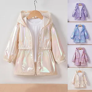 Куртка для дівчат Блискуча куртка з капюшоном Барвиста synthetic.ua - Фото 1