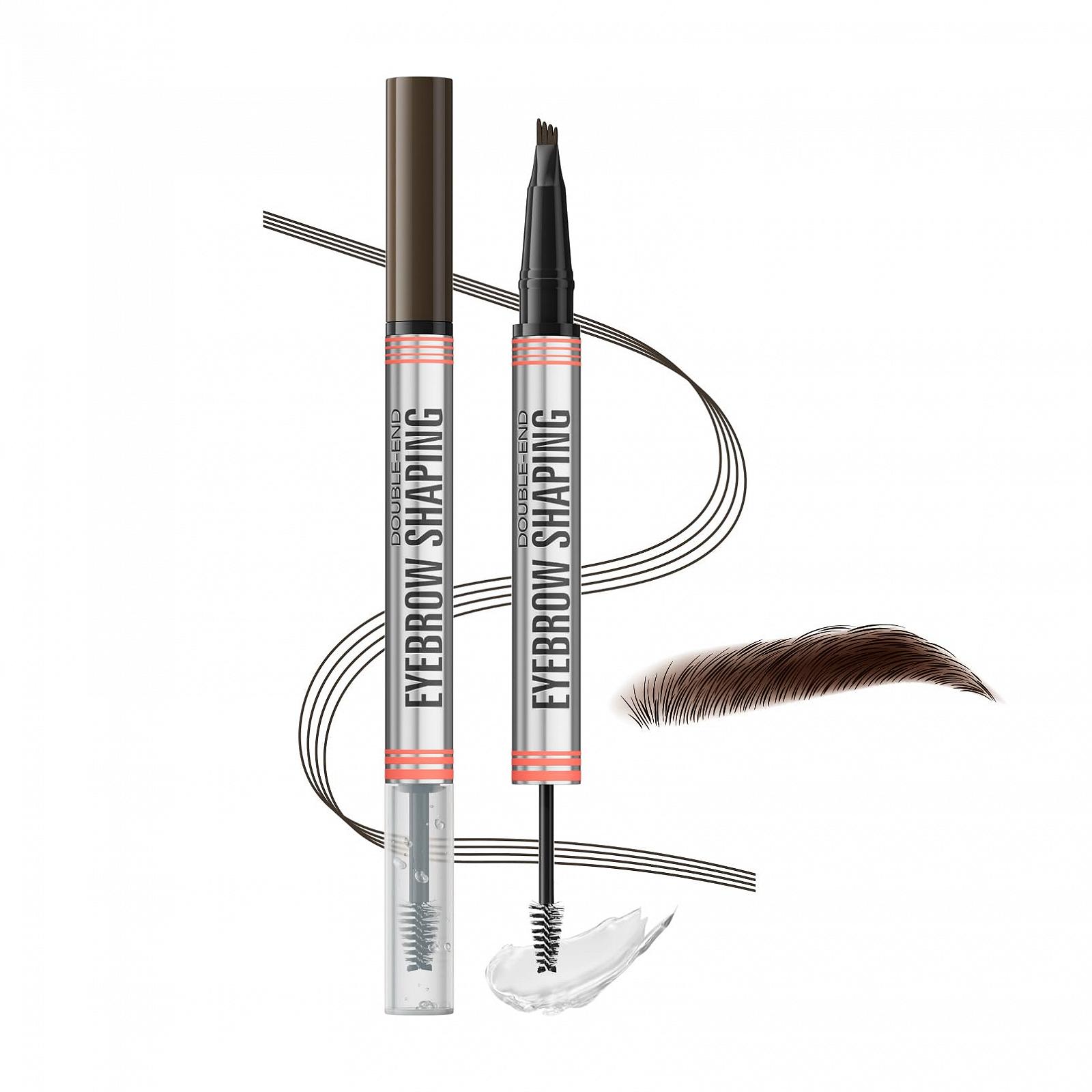 Олівець для формування брів з двома кінцями 2-в-1, Олівець для брів та гель для фіксації кольору Водостійкий (02# Dark Brown), фото №1