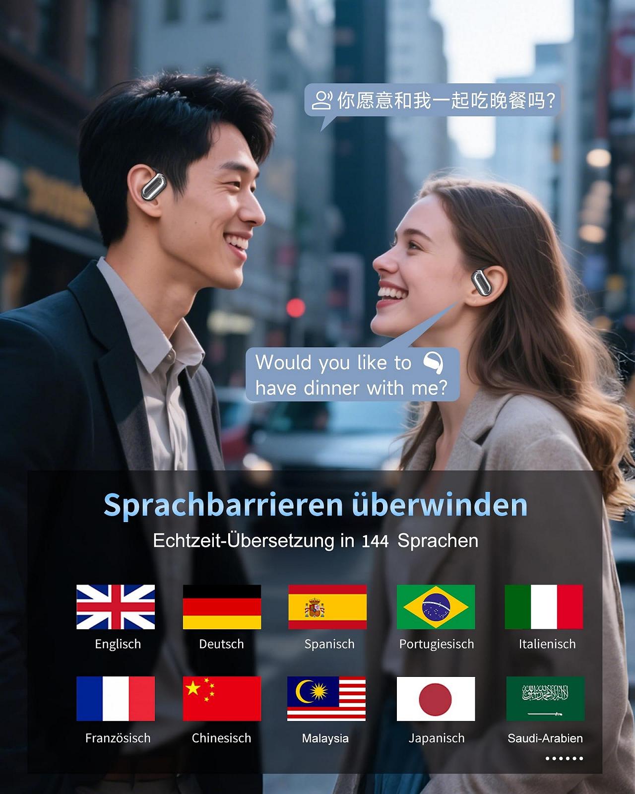 Наушники-переводчики AI Беспроводные с поддержкой 134 языков для перевода в реальном времени 4-в-1 с приложением, 56 часов воспроизведения Bluetooth 5.4, фото №3
