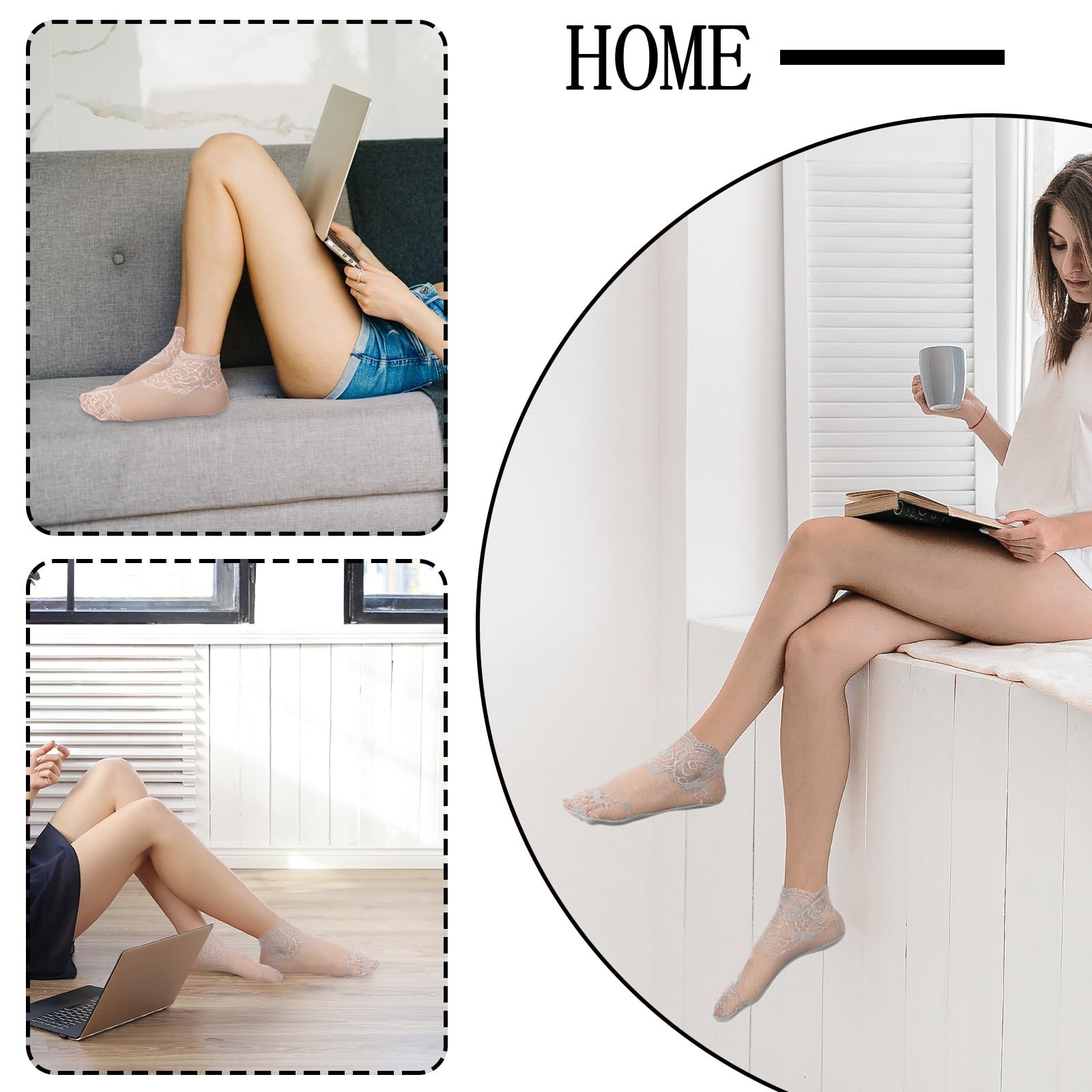 Носки Teaaha Женские, 5 пар коротких носков с кружевами и оборками, летние дышащие, белый/серый/розовый/черный/телесный цвет, один размер 30-40, фото №3