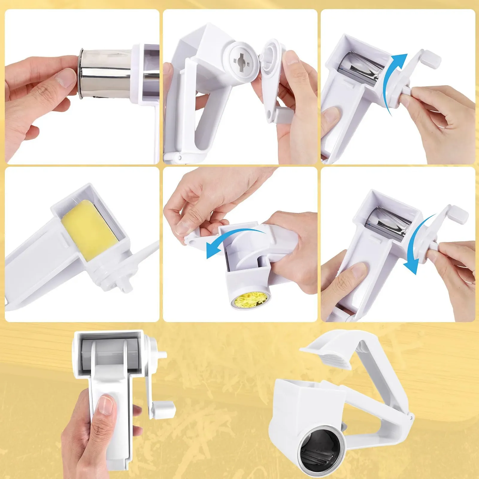 Терка з ручкою для сиру Parmesan, 3 змінних барабани з нержавіючої сталі, фото №7