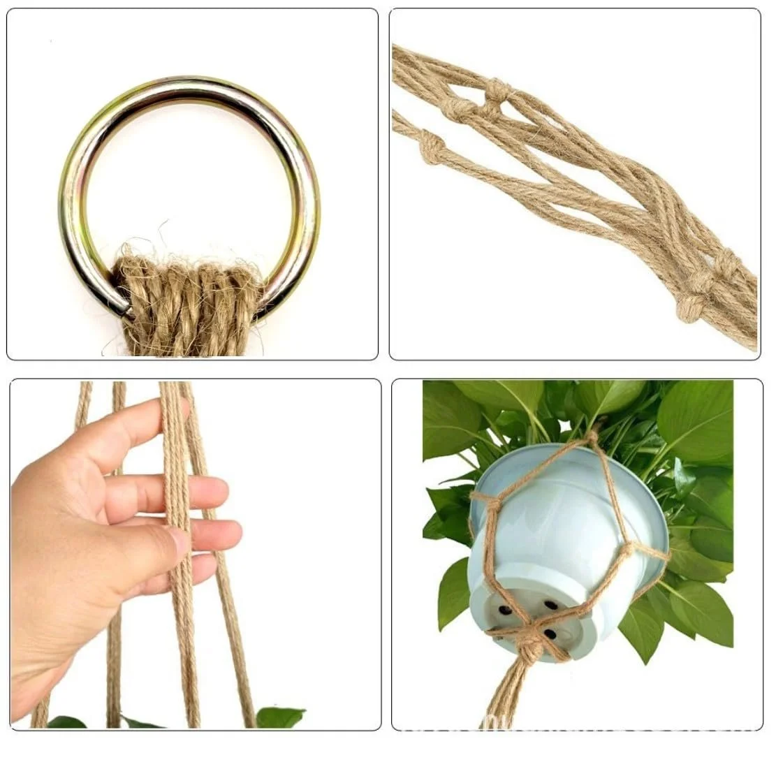 Подвес для растений макраме JZK, 3 шт., 90 см, 100 см, 120 см, с крючками, джутовый, фото №4