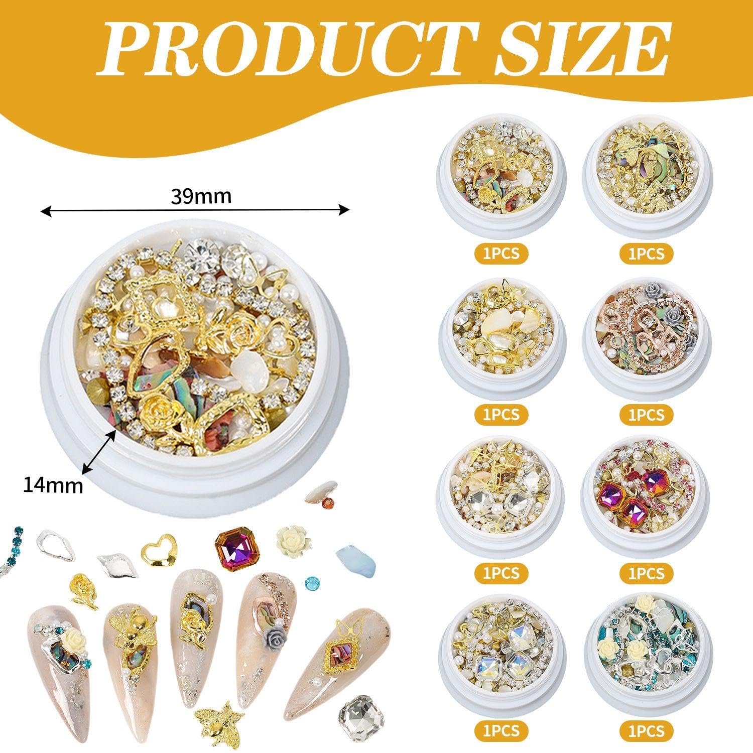 Діаманти для манікюру з піддоном (8 коробок) 3D Стрази, фото №2