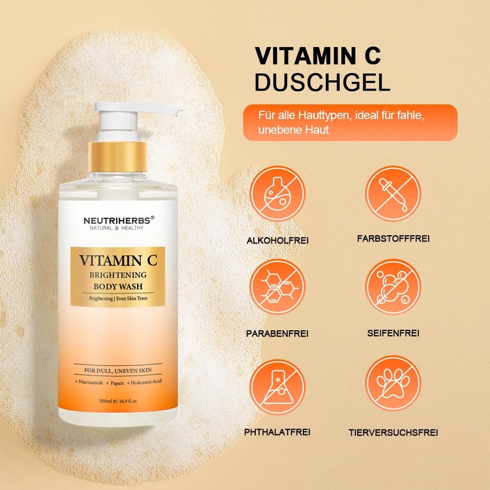 Гель для душу Neutriherbs Brightening Body Wash Vitamin C Papain Niacinamide Citrus Scent 16.9 рідк. унц., фото №7