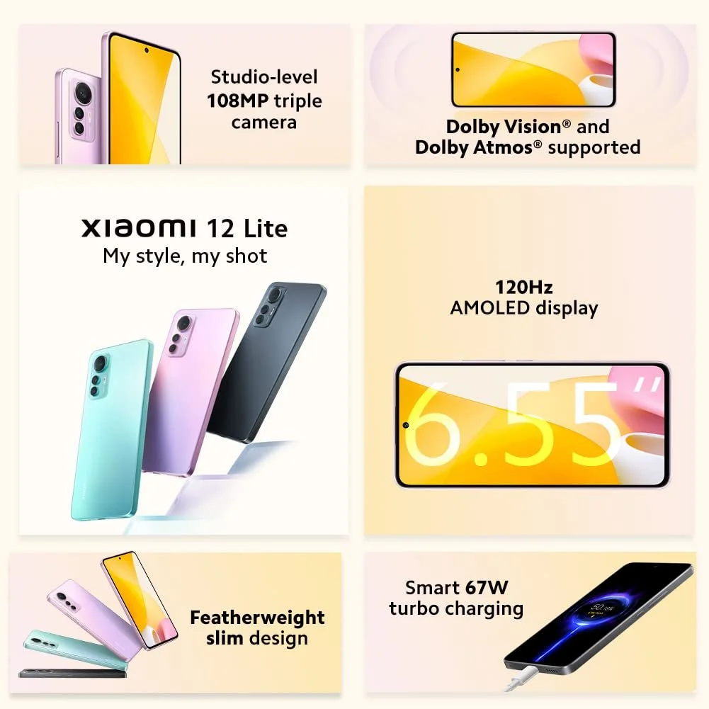 Смартфон Xiaomi 12 Lite 5G MZB0BLQEN 8/128 GB 6.5" AMOLED 120 Hz Snapdragon 778G 108 Мп 4300 мАг 67 Вт Black, фото №5