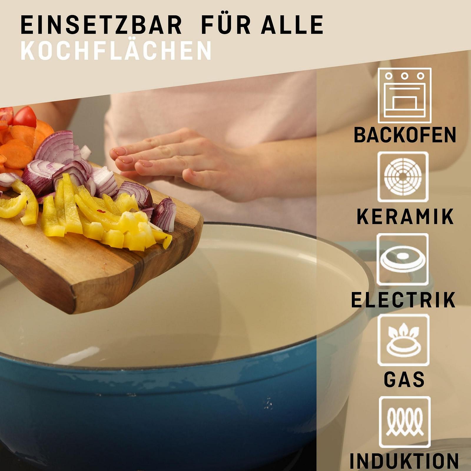 Кастрюля-жаровня VeoHome 6 л овальная чугунная эмалированная синяя, фото №3 Кастрюля-жаровня VeoHome 6 л овальная чугунная эмалированная синяя, фото №3