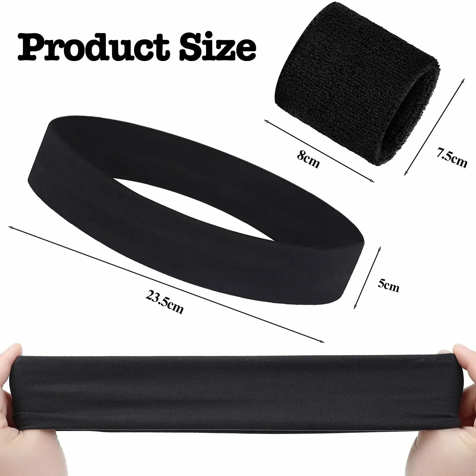 Пов'язка на голову Спортивна для жінок Еластична тонка Чорний, фото №2