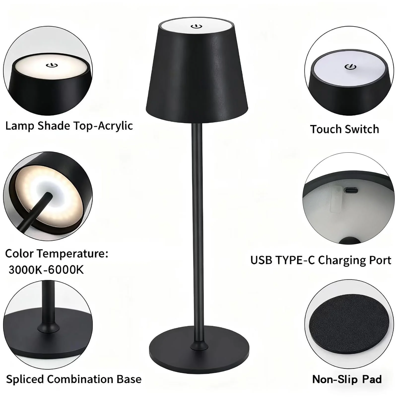 Настільна лампа CNMTCCO LED Акумуляторна 5200 мАг Сенсорна Водонепроникна, фото №7