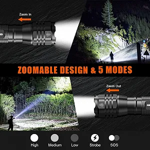 Ліхтар LED GEARLITE Надзвичайно яскравий, 4000 люмен, алюміній, 5 режимів, масштабований, IP65 водонепроникний - 2 шт synthetic.ua - Фото 1