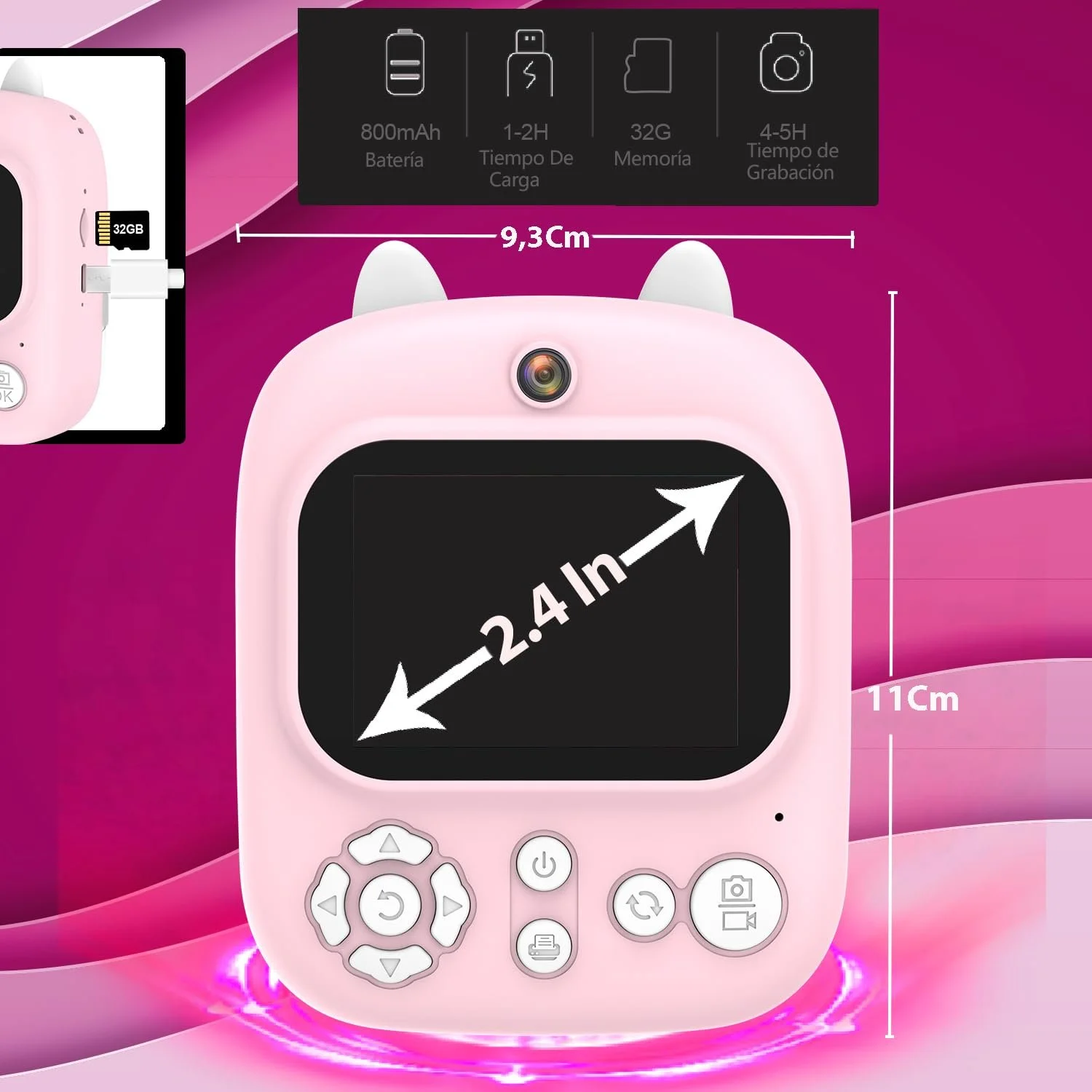 Детский цифровой фотоаппарат с мгновенной печатью Lacosvi 12MP 1080 HD Videos IPS 2.4" SD 32GB Pink, фото №4