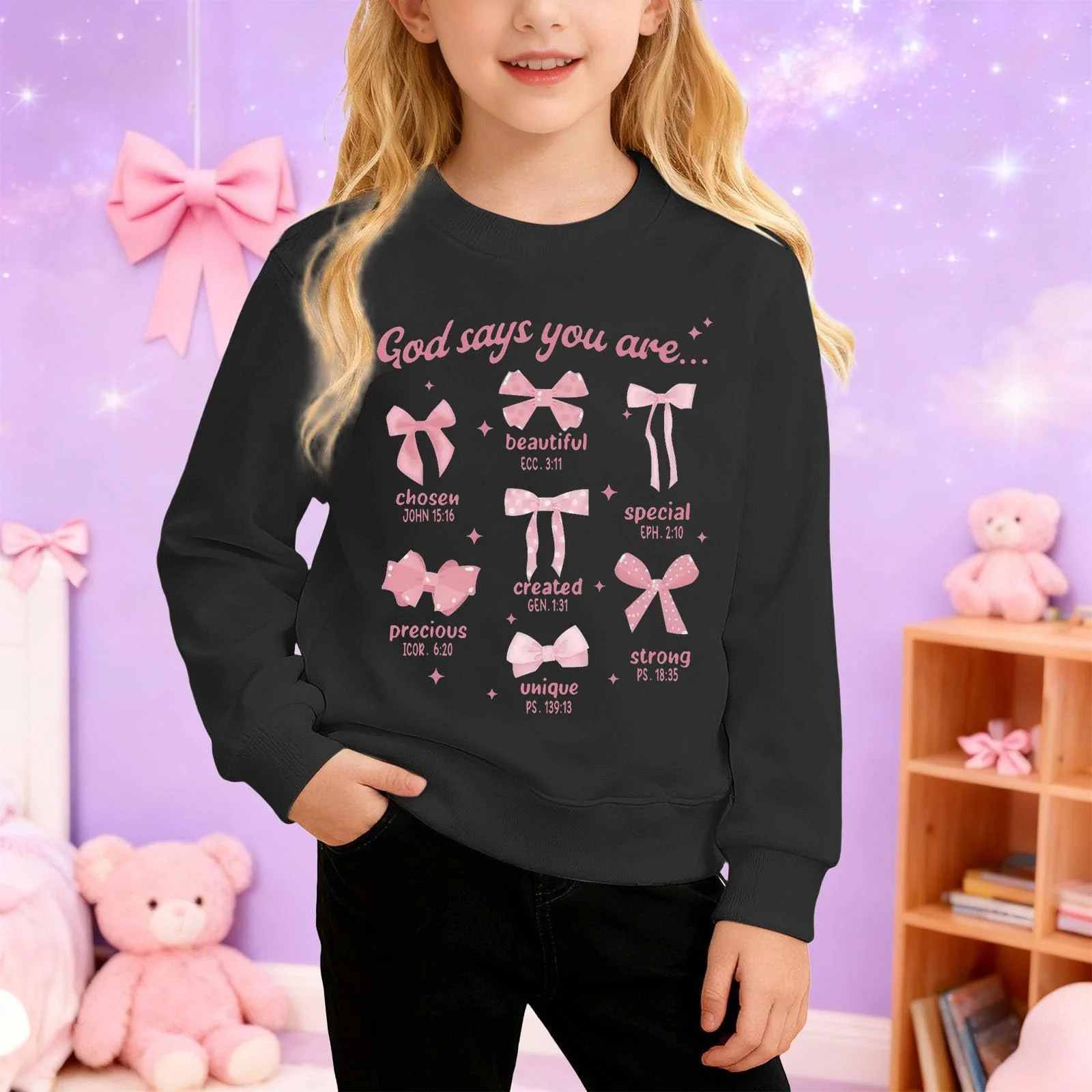 Толстовка Gott SAGT для девочки с капюшоном, свитшот с библейскими стихами, преппи-топ, фото №3