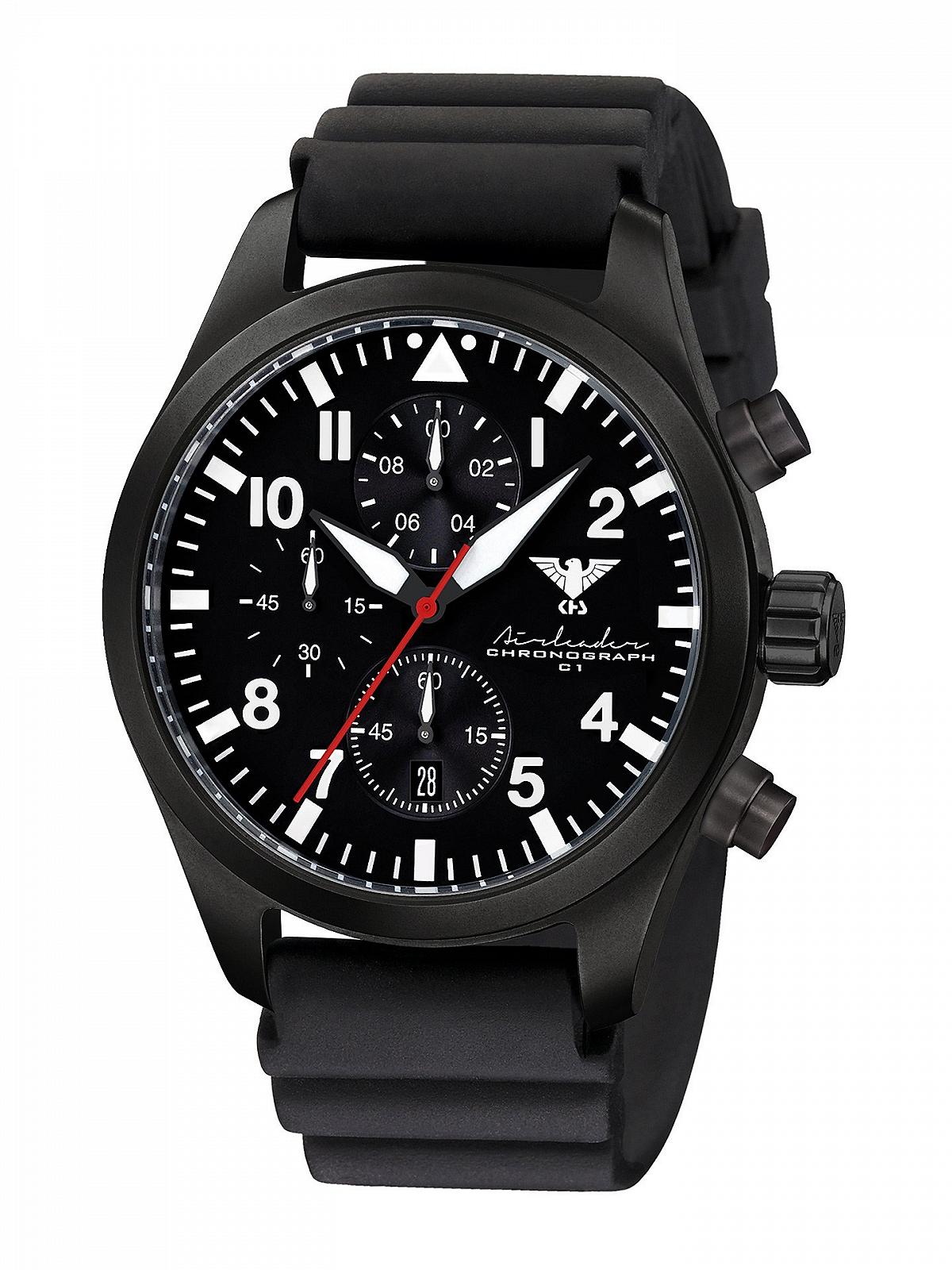 Хронограф KHS Airleader Black Steel KHS.AIRBSC.DB нержавіюча сталь чорний, ремінець чорний, фото №1