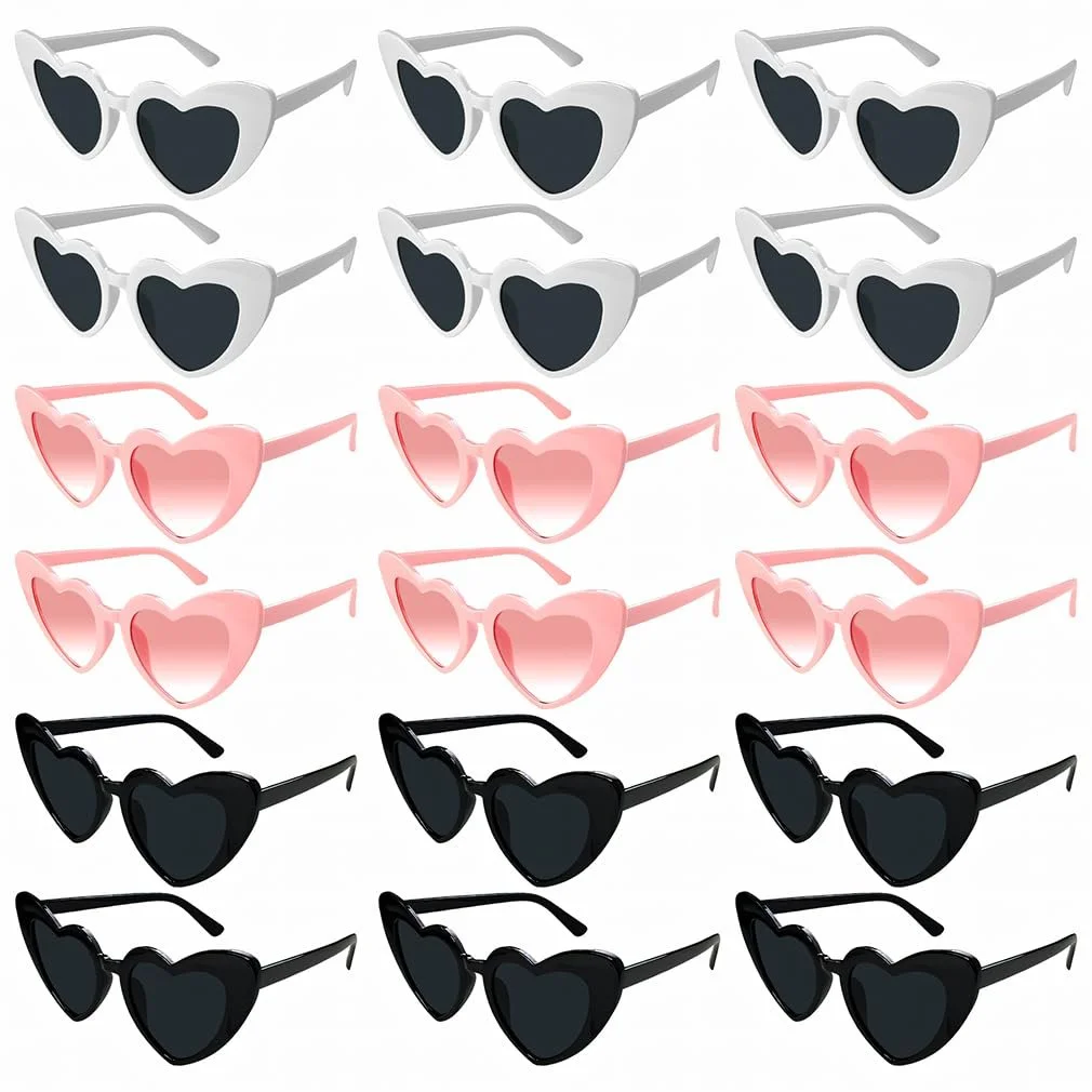 Сонцезахисні окуляри у формі серця (18 шт.) Чорний, білий, рожевий, фото №1