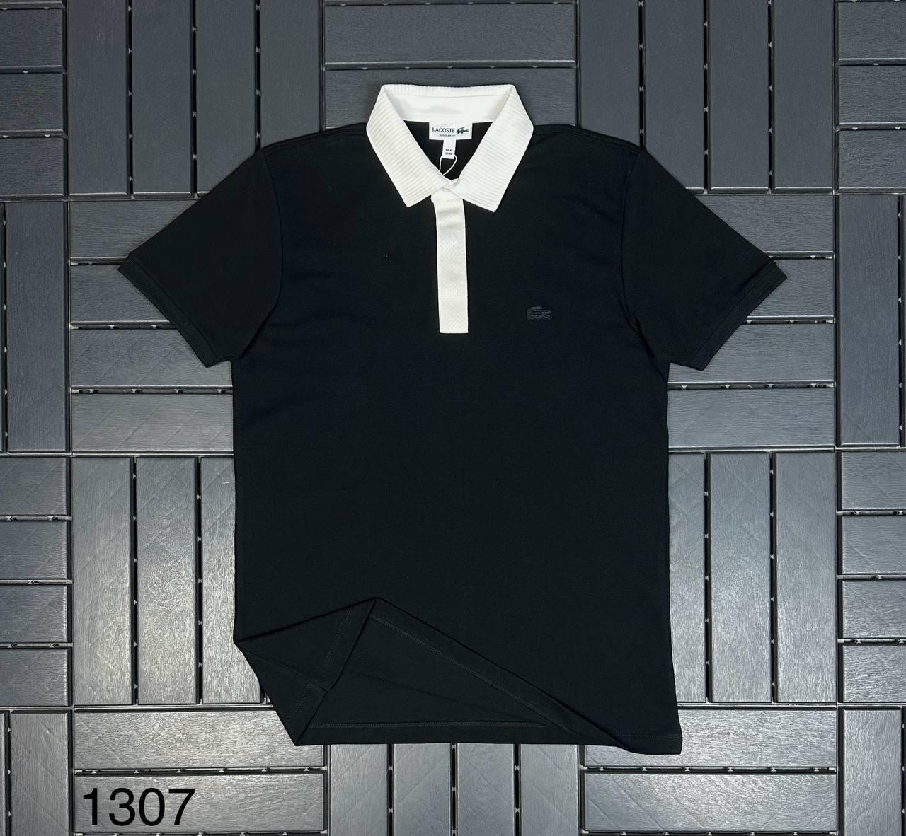 Мужское черное поло Lacoste брендовая футболка с воротником Ласкосте стильная рубашка коротким рукавом, фото №4