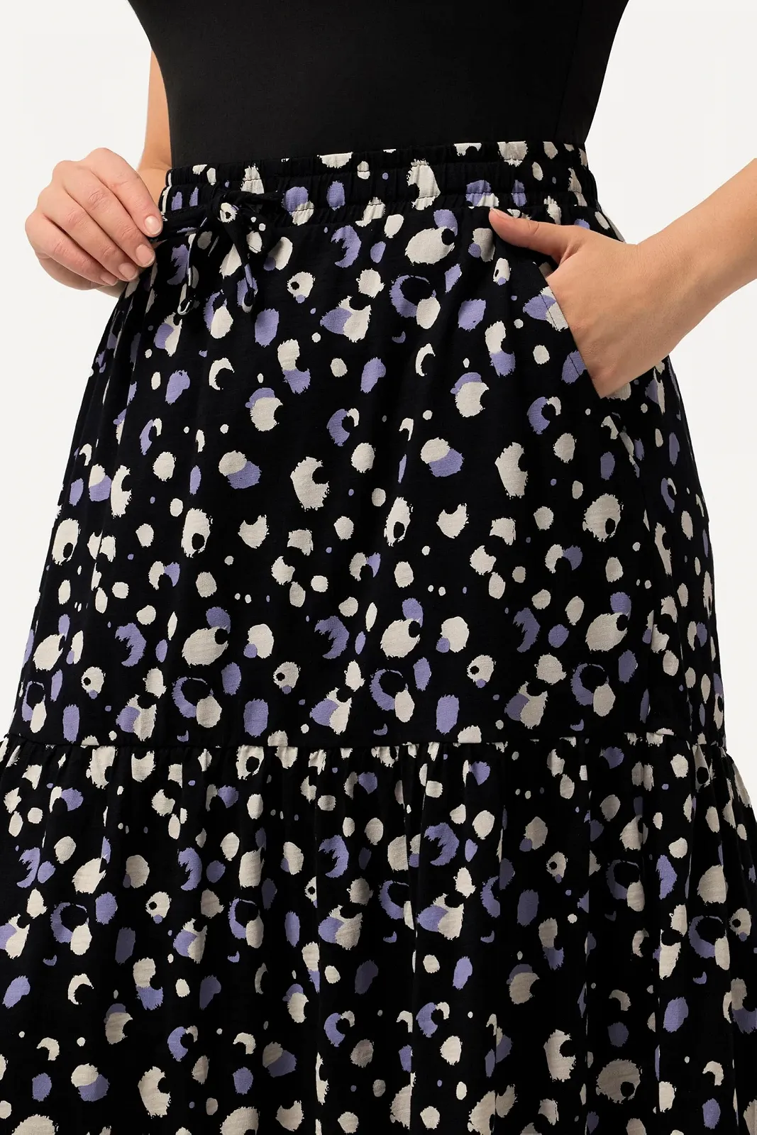 Юбка-макси трикотажная Ulla Popken Plus Sizes, в горошек, A-силуэта, эластичный пояс, фото №4