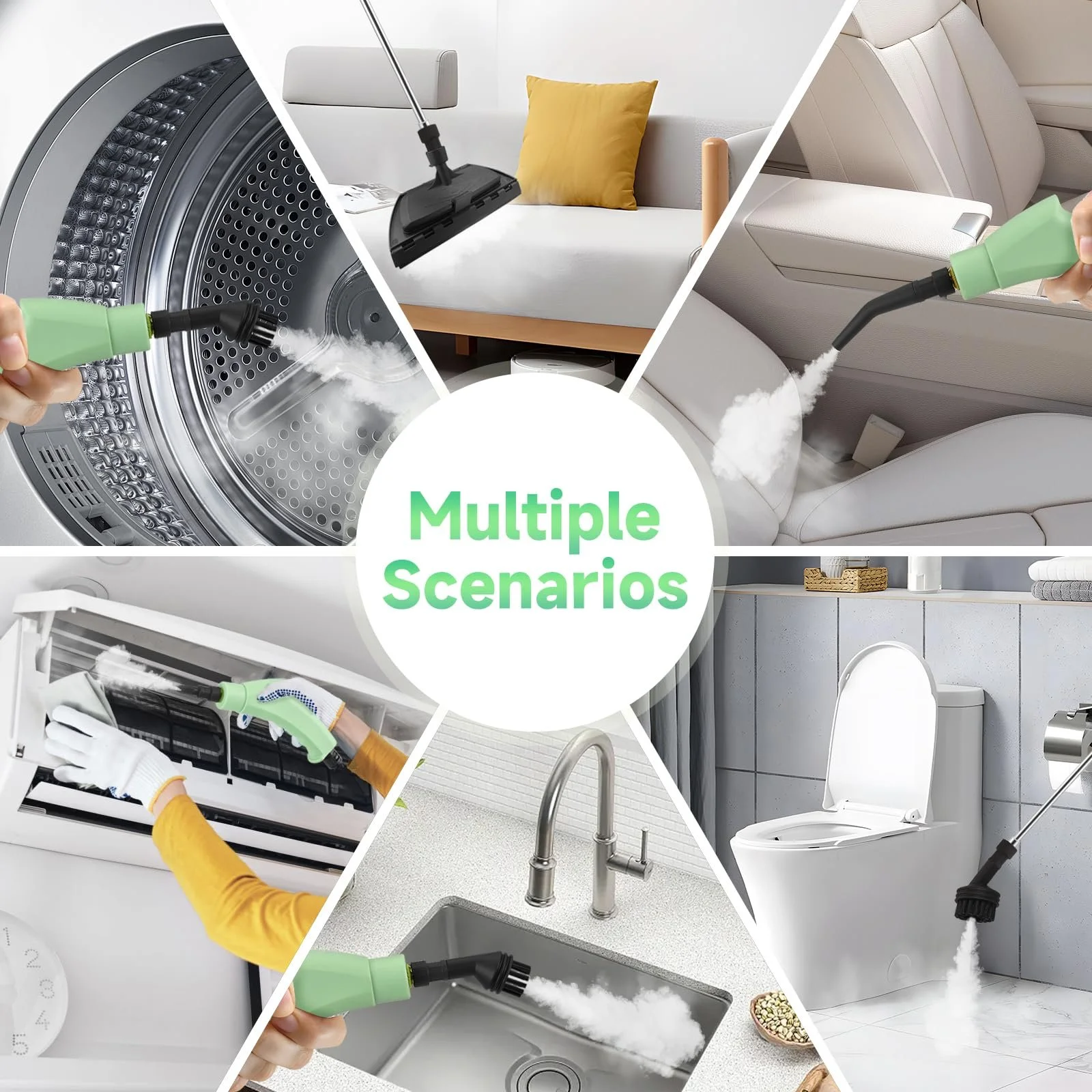 Пароочисник портативний 2500 Вт 1100 мл з 3 насадками-щітками Зелений, фото №8