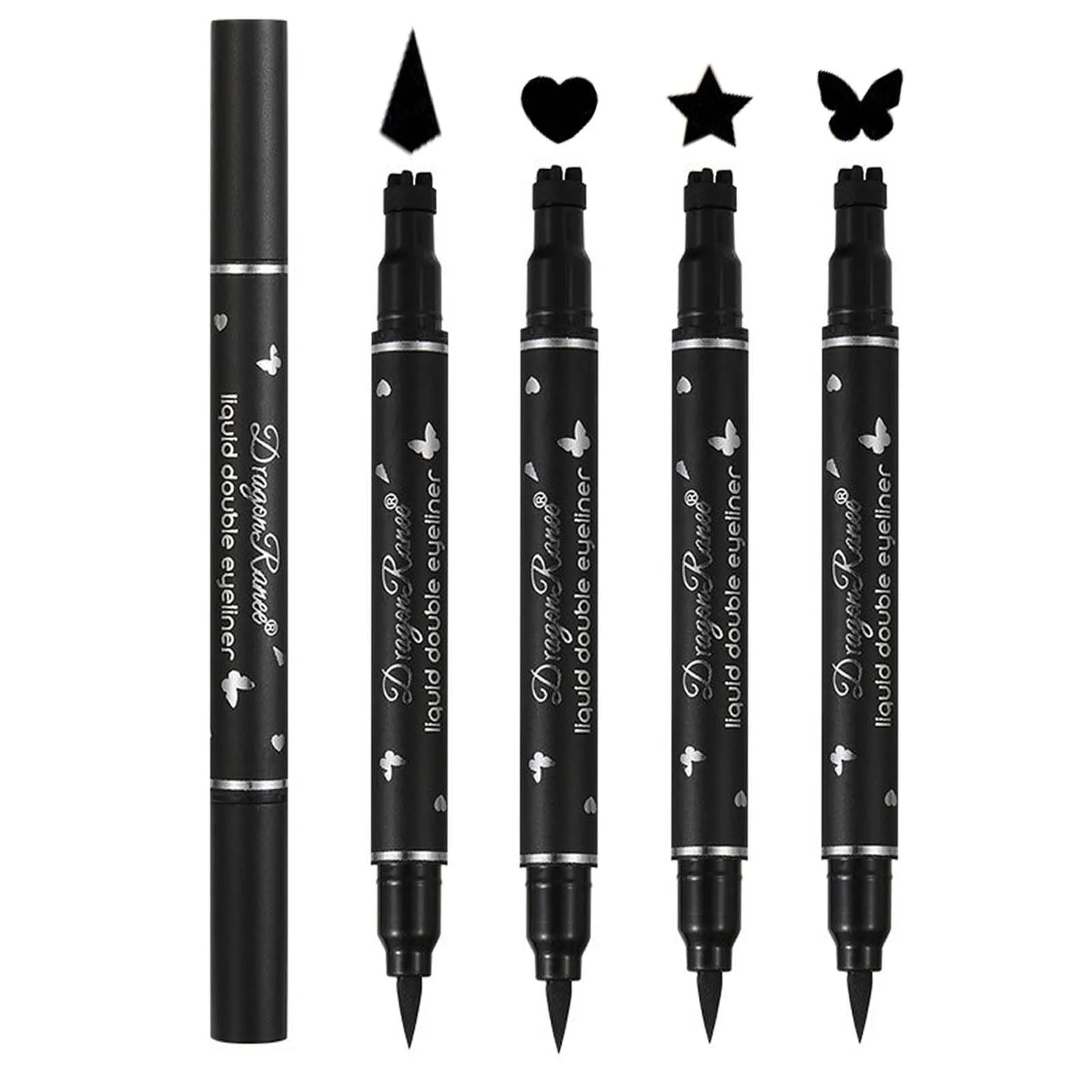 Підводка 2 в 1 з подвійним штампом Чорна Водостійка (квадрат, серце, зірка), фото №1 Підводка 2 в 1 з подвійним штампом Чорна Водостійка (квадрат, серце, зірка), фото №1