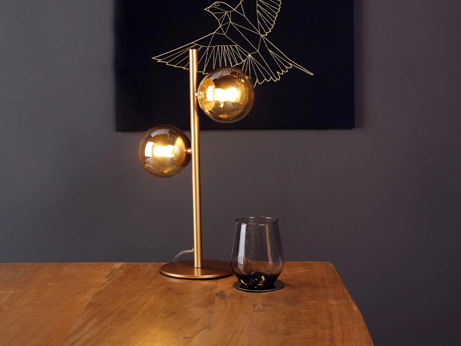 Настільна лампа Elegant Metal Brass and Smoked Glass Balls Amber 40 см, фото №6