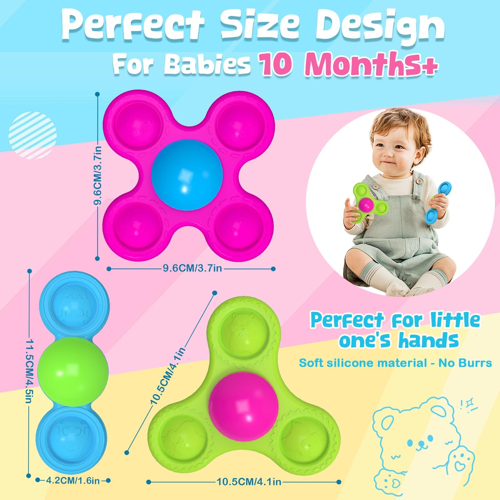 Іграшка на присосках Дитяча Набір з 3 сенсорних спінерів, фото №4