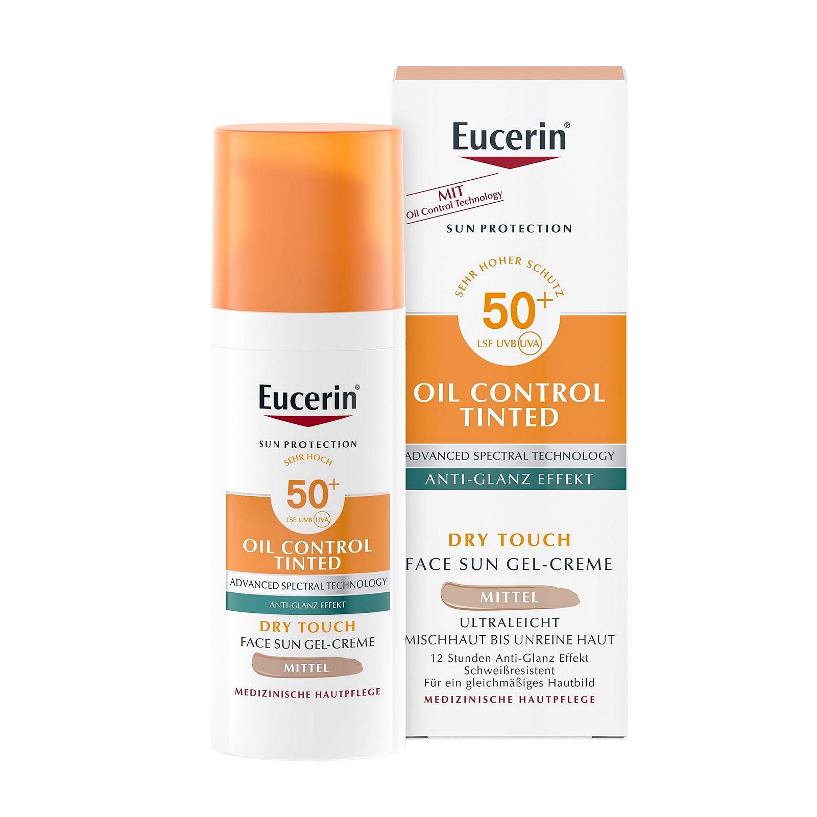 Сонцезахисний гель-крем для обличчя Eucerin Oil Control Tinted SPF 50+ Medium для чутливої, жирної та схильної до акне шкіри, 50 мл, фото №1