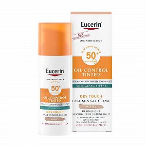 Сонцезахисний гель-крем для обличчя Eucerin Oil Control Tinted SPF 50+ Medium для чутливої, жирної та схильної до акне шкіри, 50 мл - Фото 1