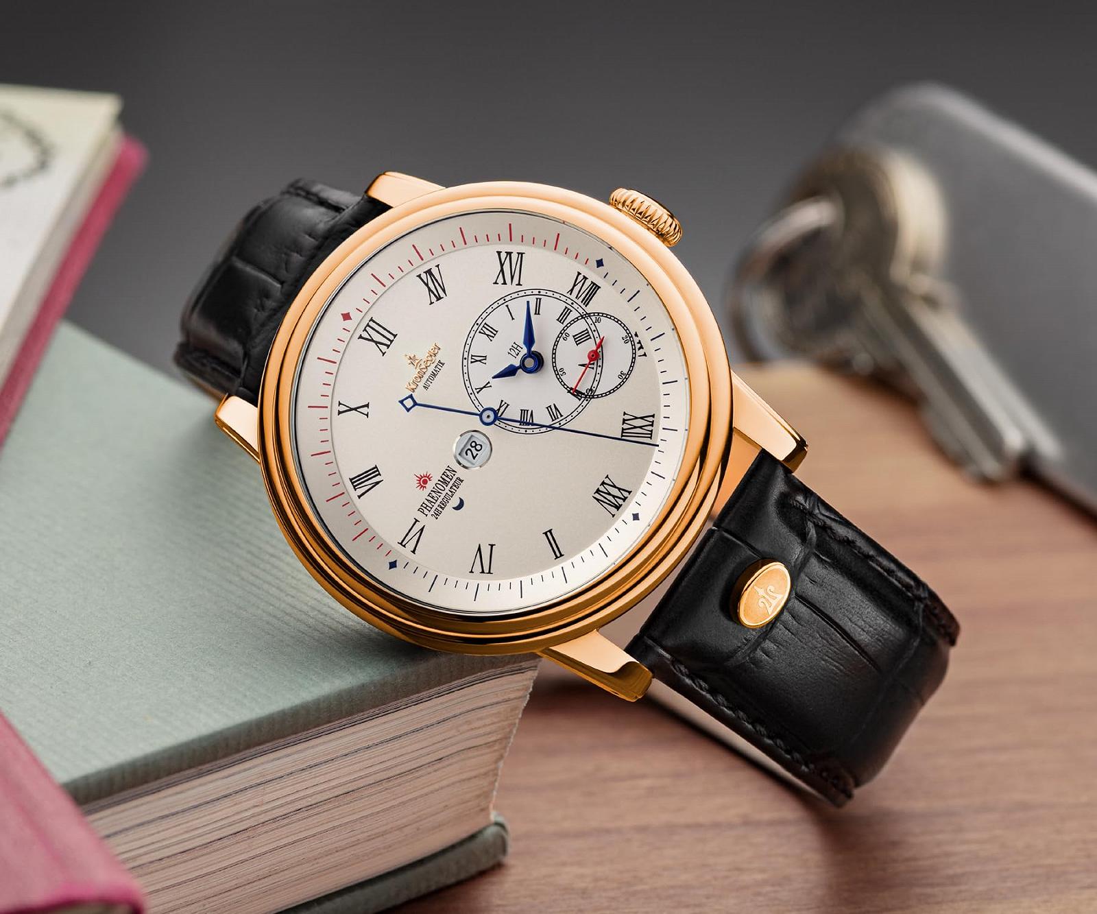 Чоловічий годинник Kronsegler Phaenomen Automatic Regulateur Золото Античний білий Римський, Золото старовинний білий, Ремінець, фото №5