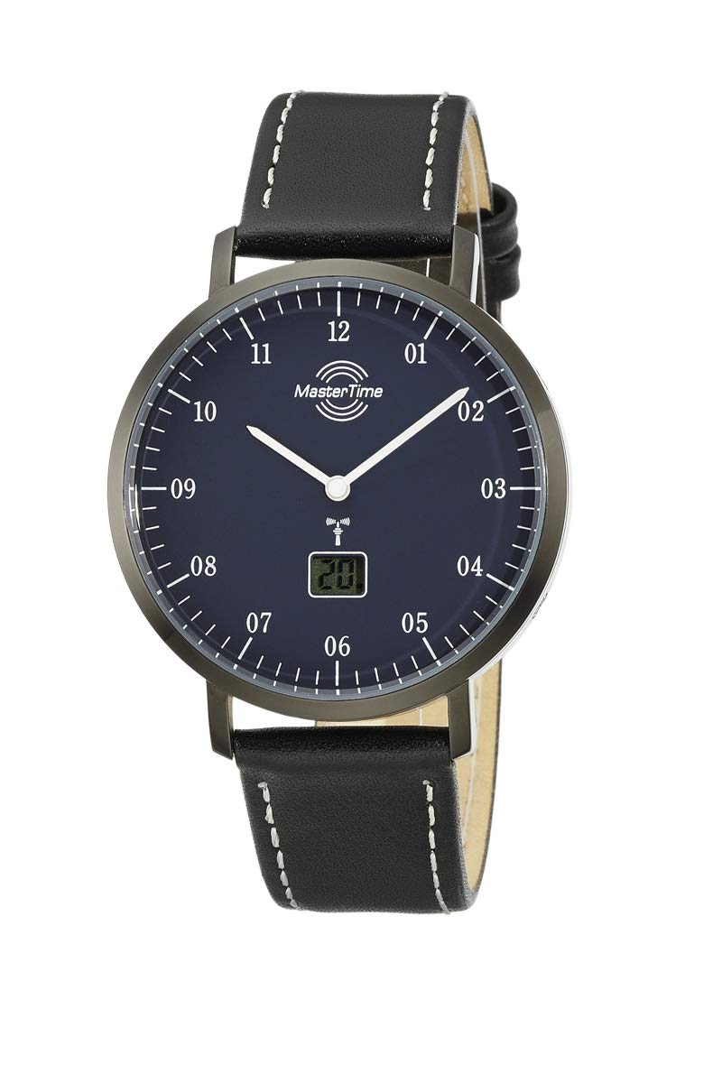 Мужские часы Master Time MTGS-10703-31L Radio Quartz с аналоговым циферблатом, цифровой датой и кожаным ремешком, черный, лента, фото №1