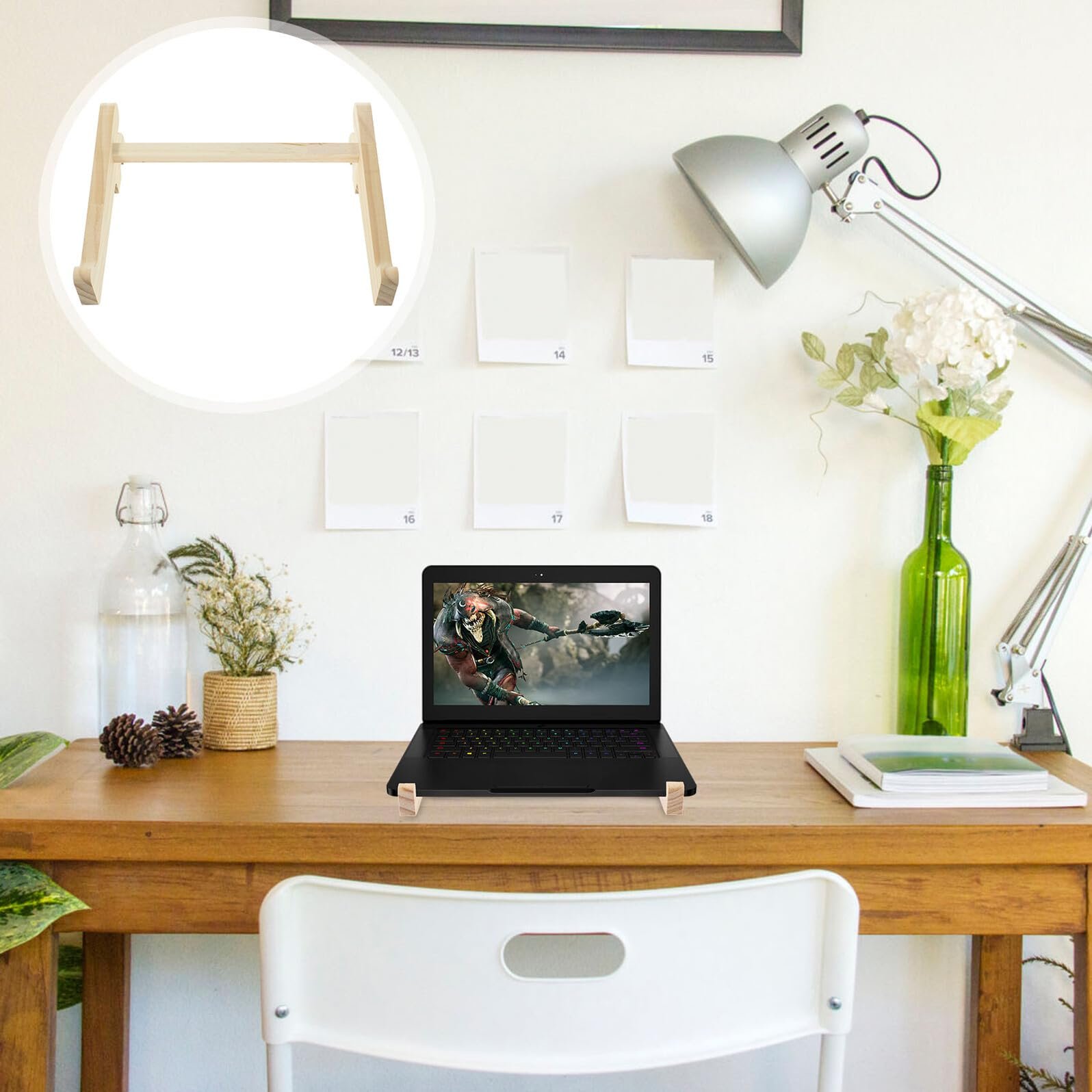 Подставка для ноутбука Деревянная OUNONA Регулируемая по высоте Эргономичная для стола Офиса Домашнего офиса Улучшает осанку Снимает напряжение с шеи и плеч Подходит для ноутбуков, фото №2