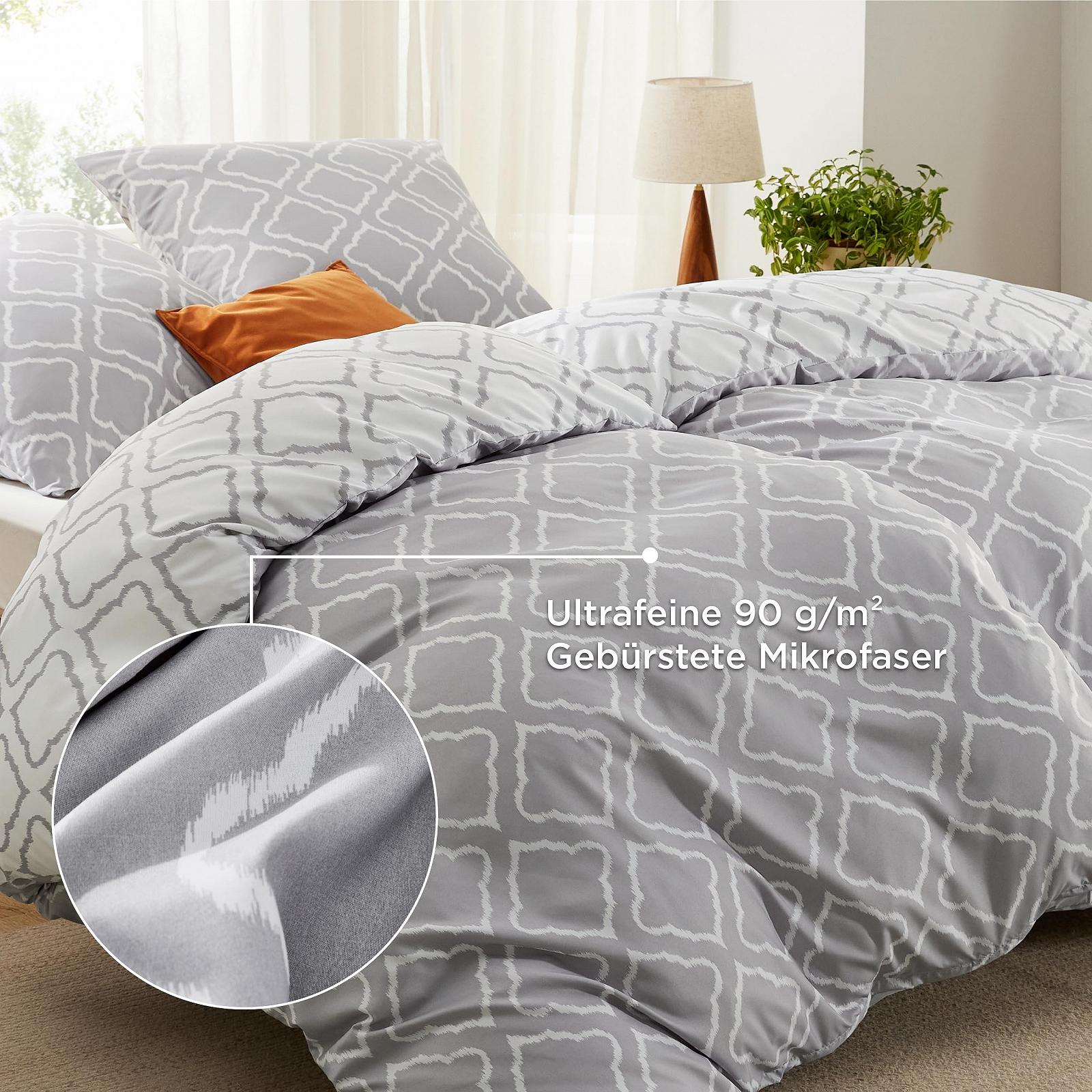 Комплект постільної білизни BEDSURE 2 предм., підковдра 135 x 200 см та наволочка 80 x 80 см, сірий сітчастий візерунок, для односпального ліжка, на блискавці, м'який та не потребує прасування, фото №4