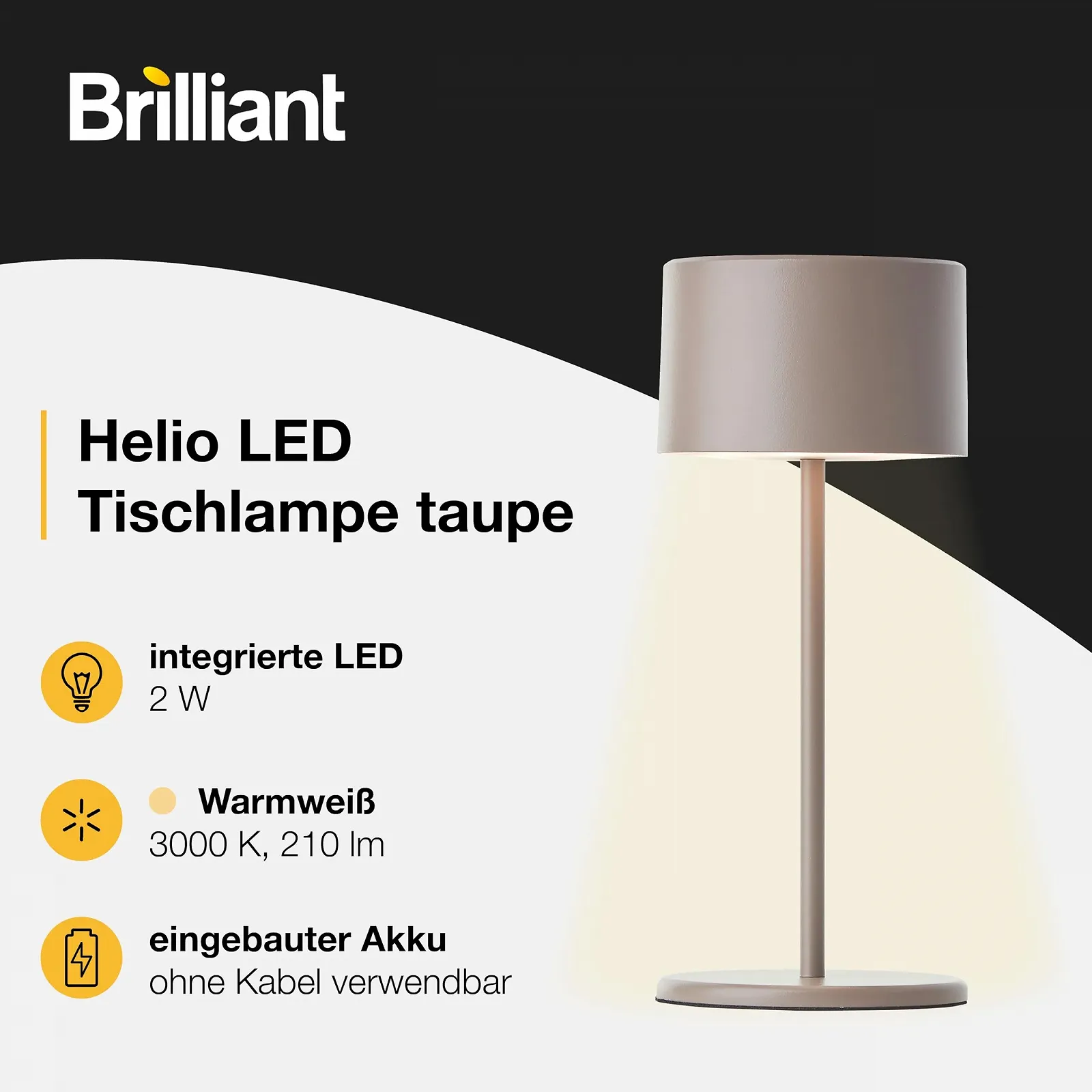Настільна лампа Brilliant LED димована акумуляторна мобільна Тауп, фото №3