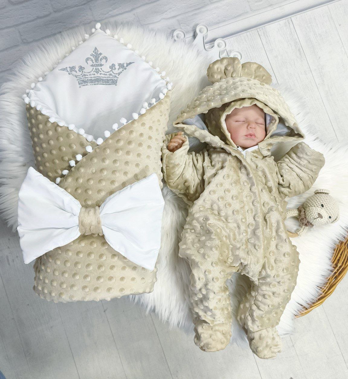 Комплект для новонародженого демісезоний Плюш Корона бежевий, фото №1