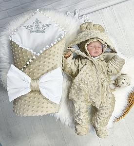 Купити Комплект для новонародженого демісезоний Плюш Корона бежевий - Фото 1 Комплект для новонародженого демісезоний Плюш Корона бежевий - Фото 1