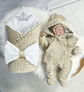 Комплект для новонародженого демісезонний Плюш Корона бежевий - Фото 1