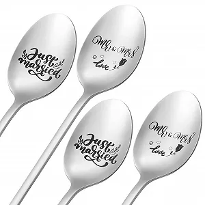 Кавова ложка з гравіюванням Mr & Mrs and Just Married, 4 шт., нержавіюча сталь - Фото 1