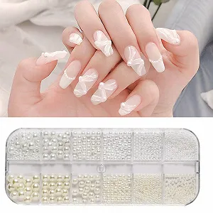 Стрази для нігтів, 2 коробки/24 відділення, білі намистини synthetic.ua - Фото 1