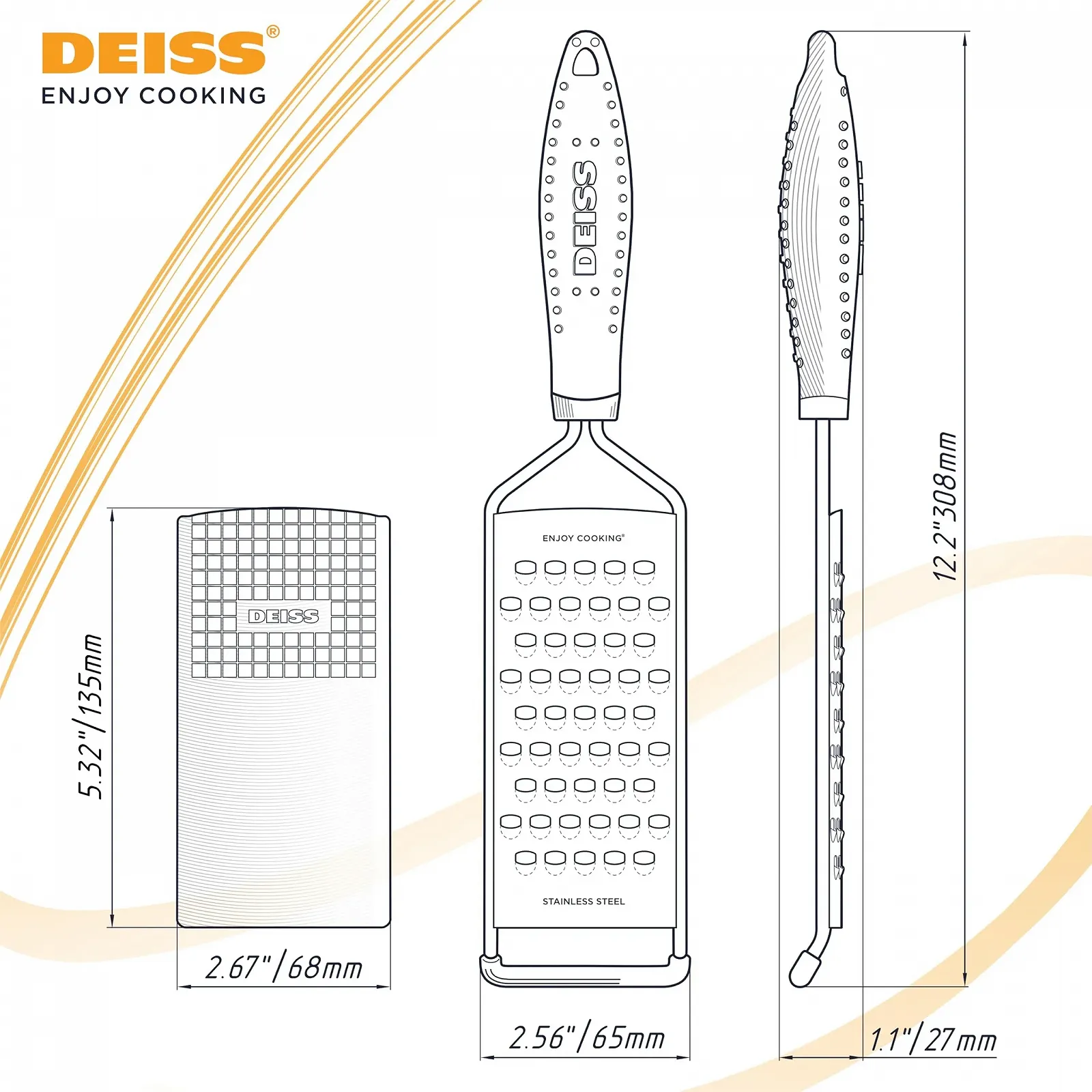 Терка Deiss Pro Coarse  для сиру ручна Гострі леза з нержавіючої сталі, нековзна ручка, фото №8