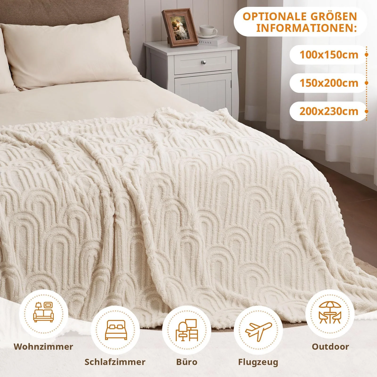 Покрывало Cuddly Fluffy для 4 сезонов, Мягкое флисовое покрывало, для кровати и дивана, Накидка на диван, Уютное, Микрофибра, Теплое покрывало для дивана (Кремовый, 150 x 200 см), фото №2 Покрывало Cuddly Fluffy для 4 сезонов, Мягкое флисовое покрывало, для кровати и дивана, Накидка на диван, Уютное, Микрофибра, Теплое покрывало для дивана (Кремовый, 150 x 200 см), фото №2