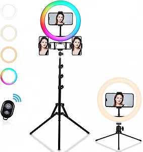 Кольцевая LED лампа FOSITAN App RGB Light 10" / Управление через приложение / RGB + 3 режима белого света / Черная - Фото 1