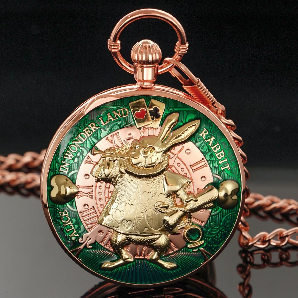 Музичний кишеньковий годинник з ланцюжкомTiong Alice in Wonderland з ручним заводом, фото №9