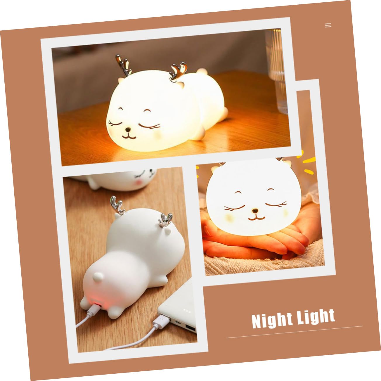 Лампа HEMOTON Little Milk Deer Pat Cat Lamp LED Night Light ABS Белый Детский, фото №4