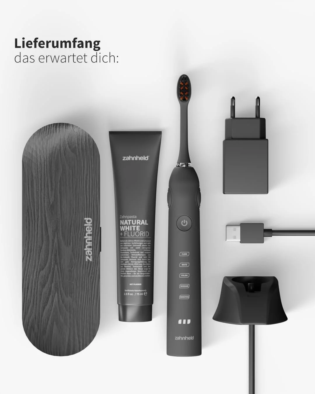 Электрическая звуковая зубная щетка Zahnheld Gero Белая 5 режимов Дорожный футляр, фото №9