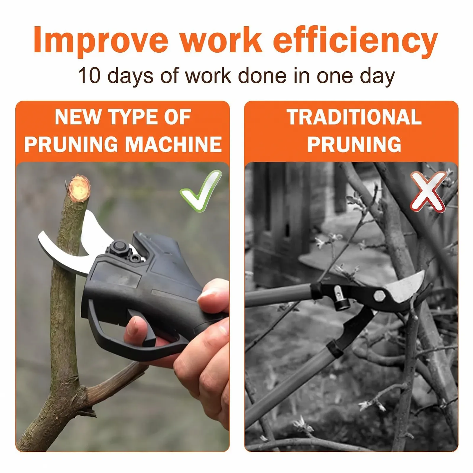 Акумуляторний секатор, професійний електричний секатор з батареями 2000 mAh, бездротові електричні садові ножиці з діаметром різання 25 мм для саду, гілок та фруктових садів, фото №5