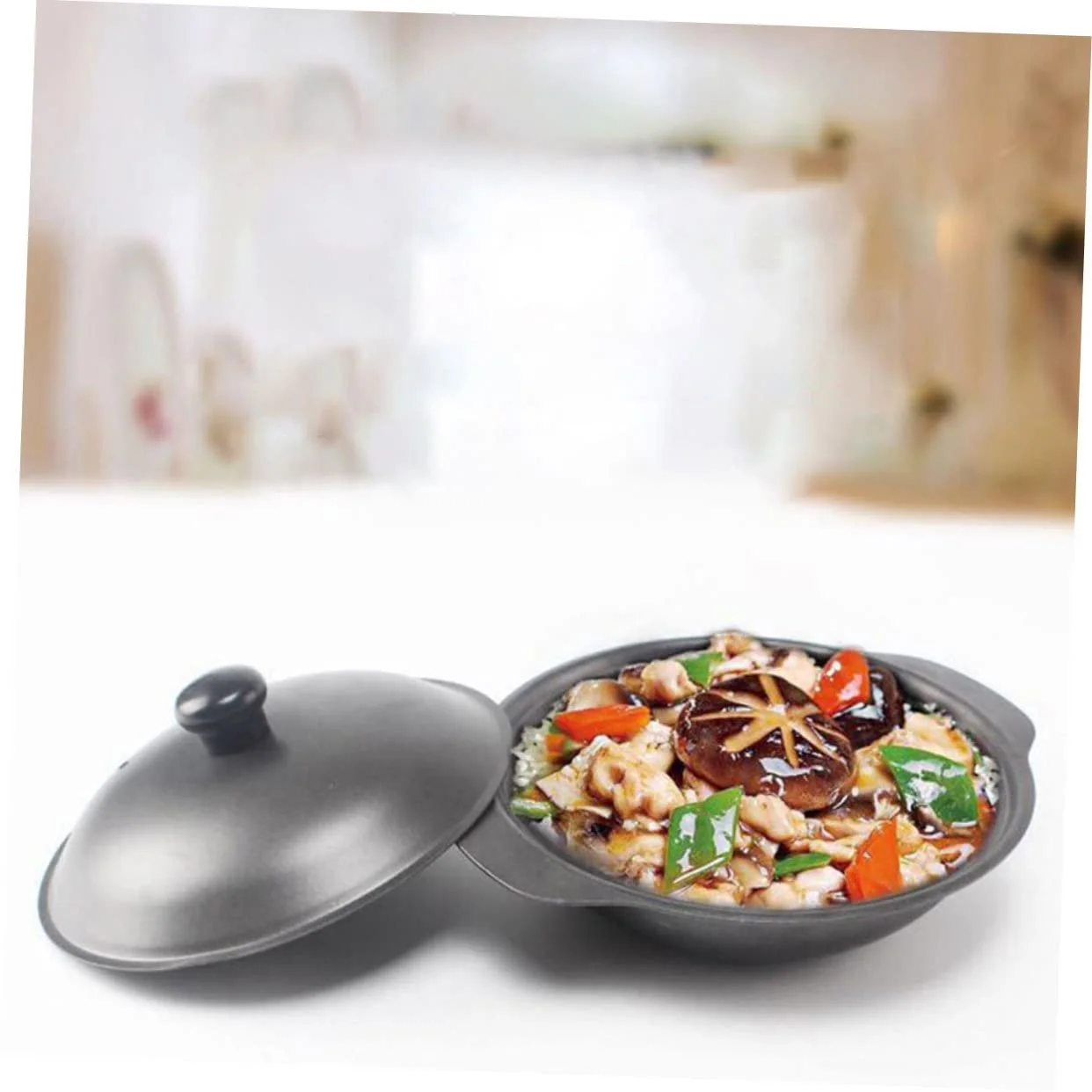 Каструля OUNONA Чавунна 16 см З кришкою Термостійка Чорна, фото №5