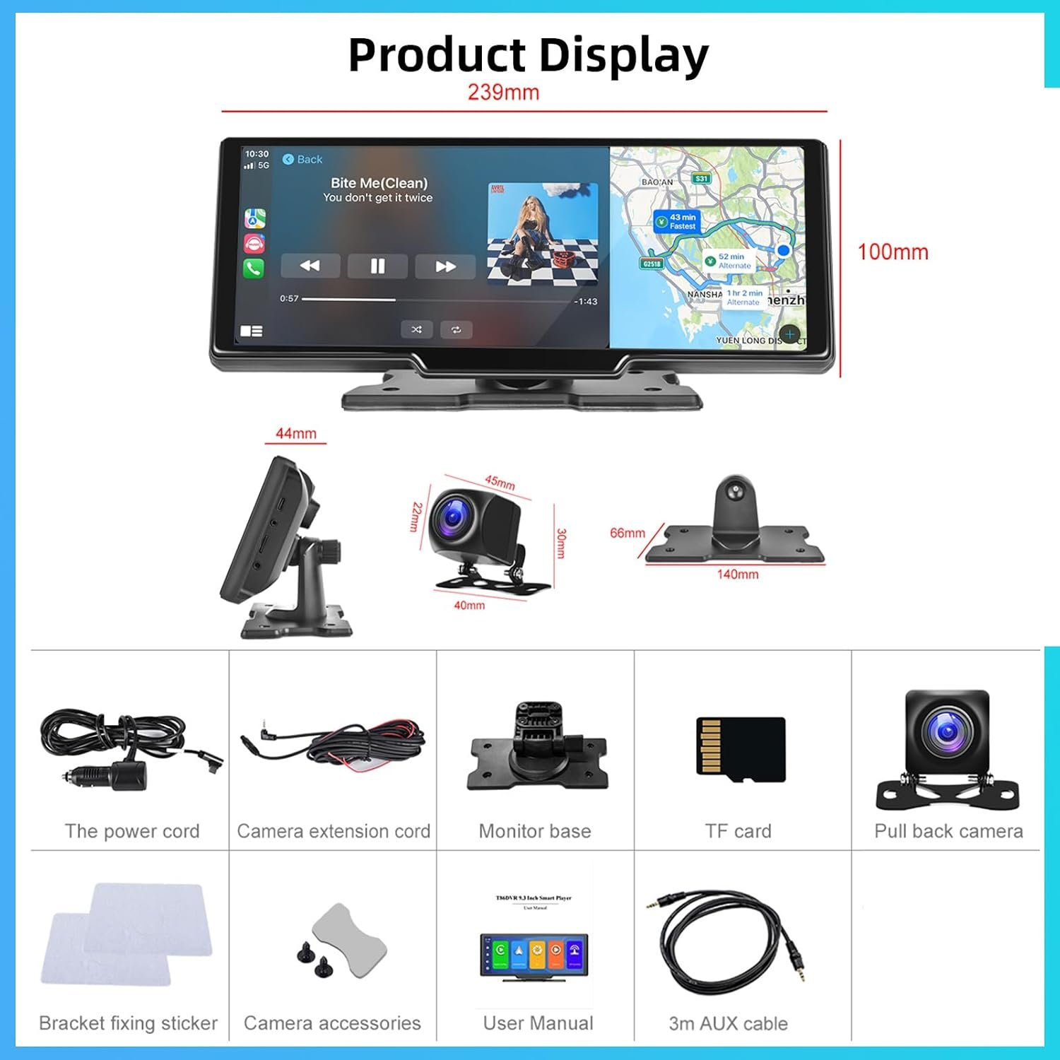 Автомагнітола Hodozzy / 9.3" / Сенсорна / Apple CarPlay / Android Auto / Bluetooth / WI-FI / FM / AUX / TF Card, фото №8
